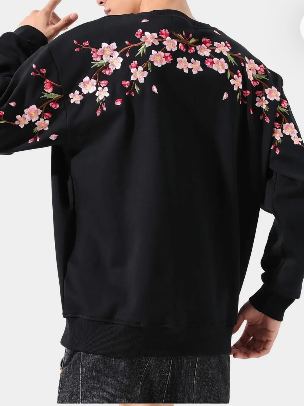 Kidoriman Size M Sakura Floral Cherry Blossom Embroidered Crew Sweatshirt